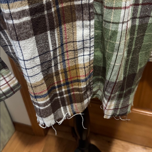 LoveRiche Oversized Plaid Green and Brown Flannel Cut Off Shirt - Picture 7 of 12